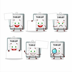 Paper sheet with clipboard cartoon character bring information board