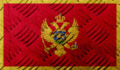 Montenegro flag on rough metallic surface. 3D image
