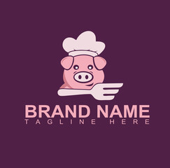 pork with meat dish for restaurant vector logo template