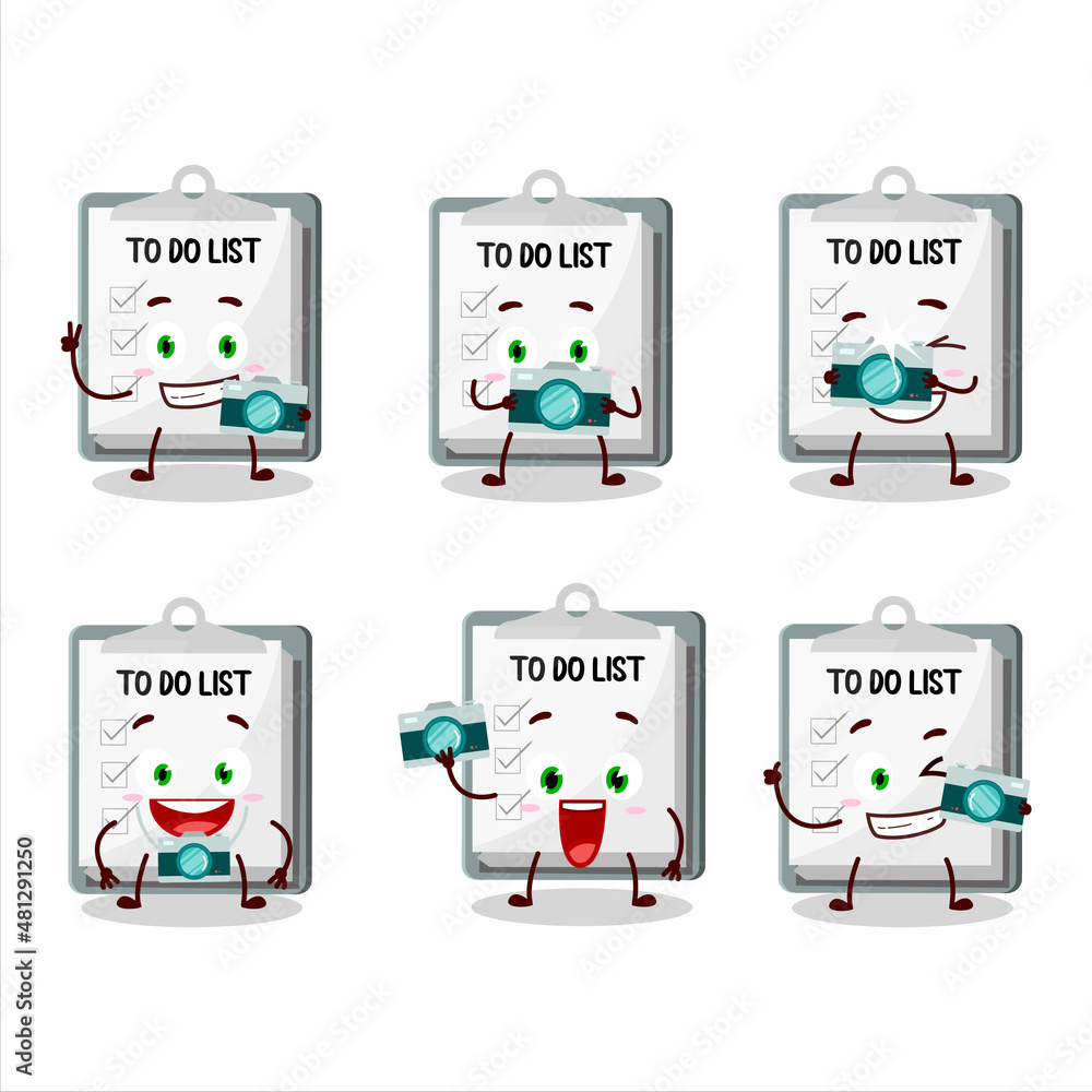 Wall mural Photographer profession emoticon with paper sheet with clipboard cartoon character