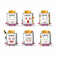 Fototapeta premium Queen and her magic clothes cartoon of paper sheet with clipboard wearing tiara