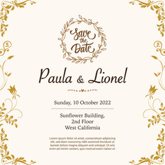 Beautiful floral wreath wedding invitation card template