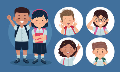 six little students kids