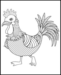 chicken decorated with floral ornaments, chicken mandala coloring page