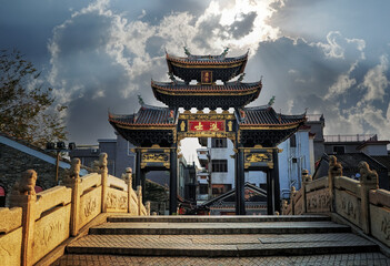 Foshan city, Guangdong, Сhina. Fengjian Water Township (Fengjian Village). The village has a long history and features historic sites throughout. The Jinshi Archway.    