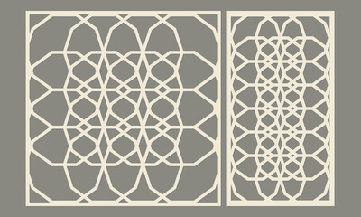 Panel for laser cutting. Geometric pattern of complex polygonal shape. Template for cutting plywood, wood, paper, cardboard and metal.