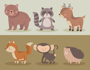 six cute animals icons