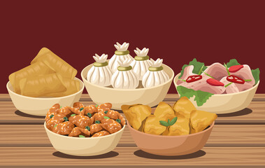 five chinese food in table