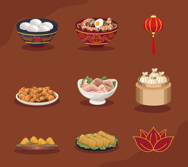 nine chinese food dishes