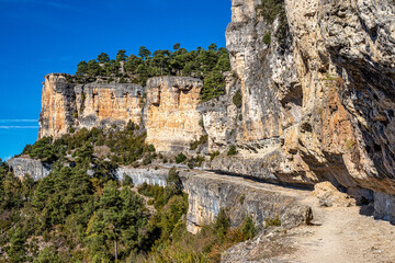 Panoramic view of the Serrania de Cuenca at Una in Spain. Hiking trails La Raya and El Escaleron in...