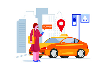 Taxi Booking Illustration concept. Flat illustration isolated on white background.