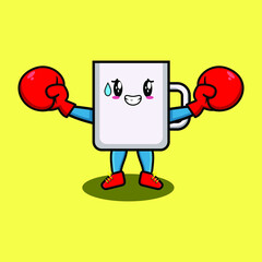 Cute Coffee tea cup mascot cartoon playing sport with boxing gloves and cute stylish design for t-shirt, sticker, logo elements