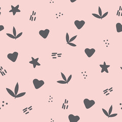 abstract plant, star, heart, dashes seamless pattern hand drawn. vector, minimalism. textiles, wallpaper, wrapping paper. print in trendy colors 2022.