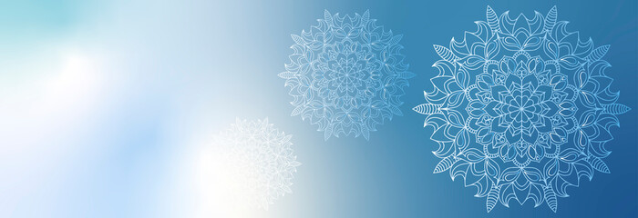 Horizontal mandala banner. Decorative flower mandala background with place for text.