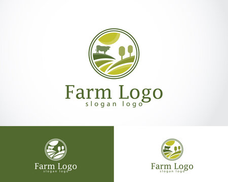 farm logo agriculture vector icon design nature cow circle