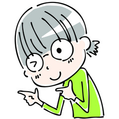 指を差すメガネっ子の上半身