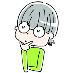 考えるメガネっ子の上半身