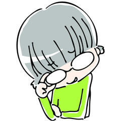 ほくそ笑むメガネっ子の上半身