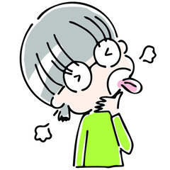 喉をおさえるメガネっこの上半身