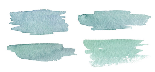 Set of watercolor stains of light green color. Isolated on white background. Underlay or backdrop for your text.