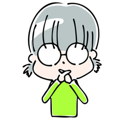 バツサインを出すメガネっ子の上半身