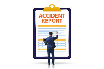 Filling in accident report in insurance concept