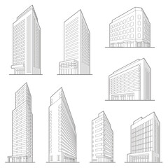 様々な建物のベクターイラスト. 線画. 