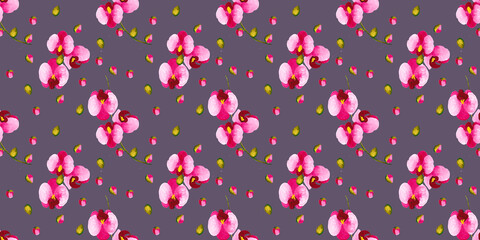 seamless pattern with hand drawing orchid flower, watercolor drawing