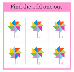 Fototapeta na wymiar Find the odd one out. Visual logic puzzle for children. Vector illustration.