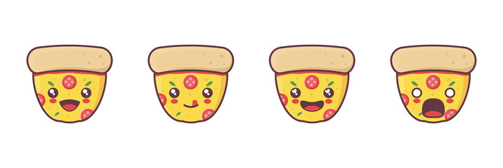 cute pizza slice cartoon mascot vector, with different facial expressions