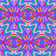 Hand Drawn Groovy Psychedelic Vector Seamless Pattern Design