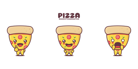 cute pizza slice cartoon mascot vector, with different expressions