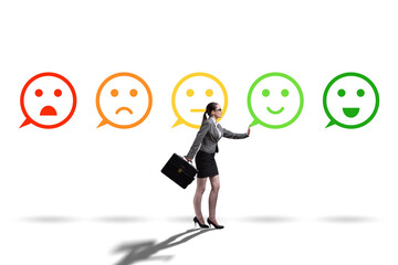 Illustration of customer feedback with faces and businesswoman
