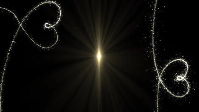 Lines forming heart particles with flare on black background 4k footage, Valentines, Wedding footage