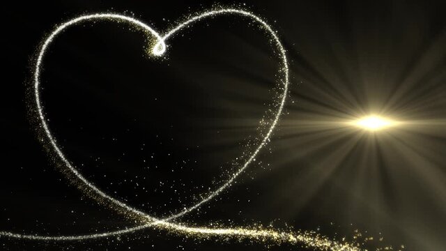 Particles forming heart shape and dissolve with floral on black background 4k footage, Heart particles footage