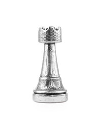 Silver rook isolated on white. Chess piece - obrazy, fototapety, plakaty