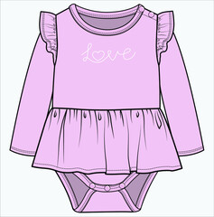 LONG SLEEVES MOCK DRESS BODYSUIT FOR BABY GIRLS AND TODDLER GIRLS IN EDITABLE VECTOR FILE