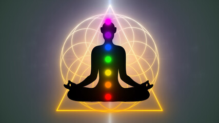 Meditation Silhouette with mandala background
yellow triangle line