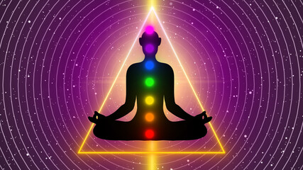 Meditation Silhouette on yellow triangle lines background