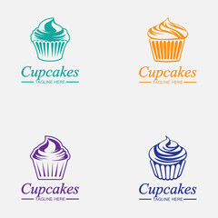 Set Cupcake Logo design vector template. Cupcakes bakery icon.