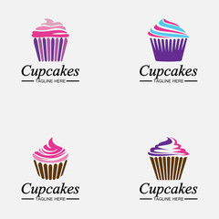Set Cupcake Logo design vector template. Cupcakes bakery icon.