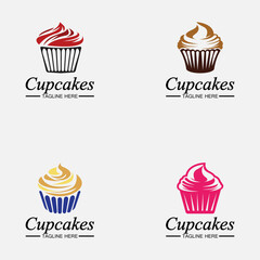 Set Cupcake Logo design vector template. Cupcakes bakery icon.