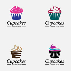 Set Cupcake Logo design vector template. Cupcakes bakery icon.