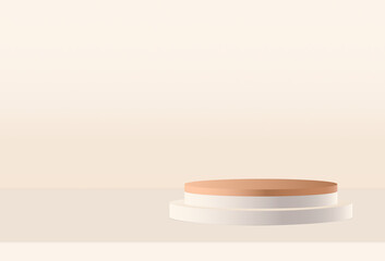 3D Render Abstract platform Cylinder wooden podium in white background with light. concept display showcase, product, poster, presentation, cosmetic, for banner, poster, mock up, and wallpaper.