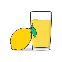 Lemon Juice With Lemon Vector Icon Illustration. Glass Of Lemon Juice Flat Icon
