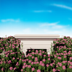 Natural scene of podium with flower field scenery