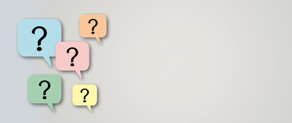 Speech bubble of question mark on soft grey background, question mark or problem concept, space for the text, paper cut design style.