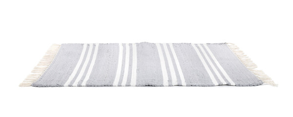 Stylish light grey rug isolated on white. Interior accessory