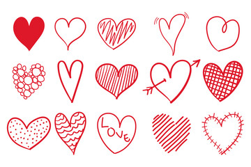 Hand drawn doodle valentine heart elements collection