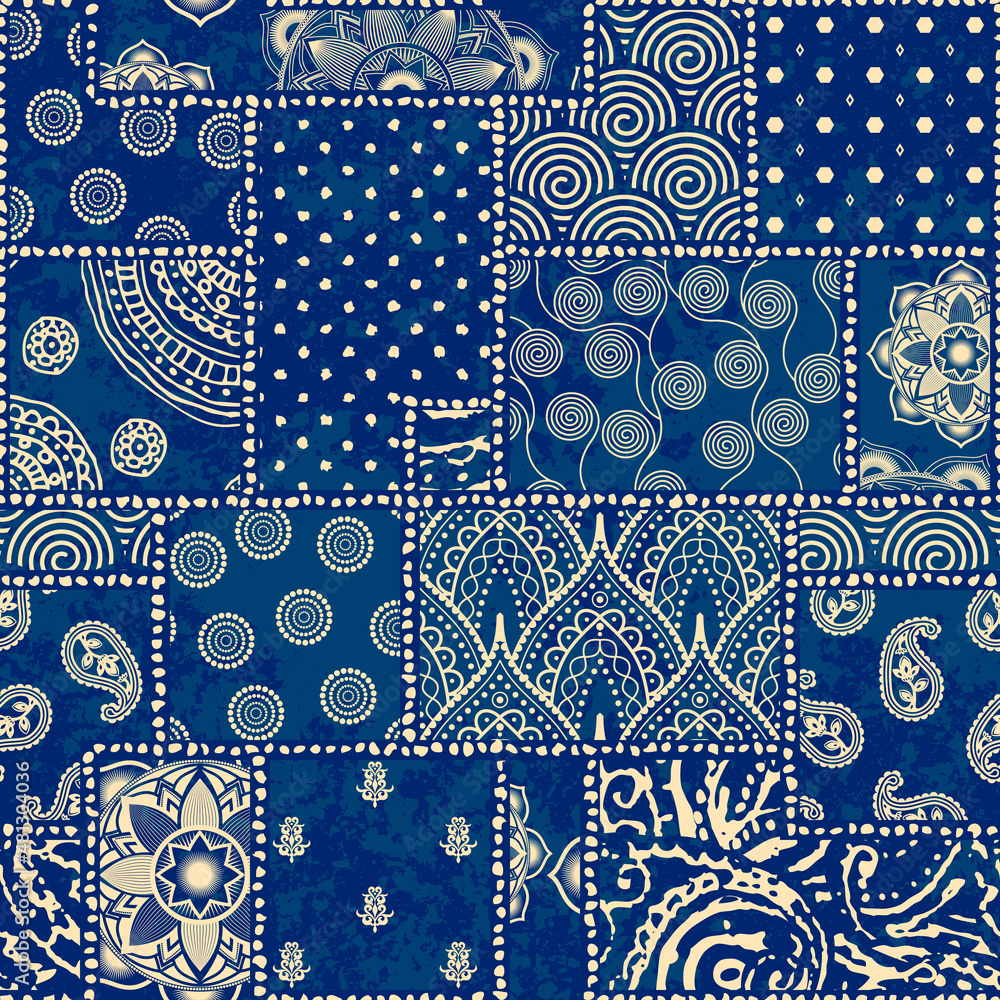 Poster Patchwork textile pattern. Seamless quilting design background.
